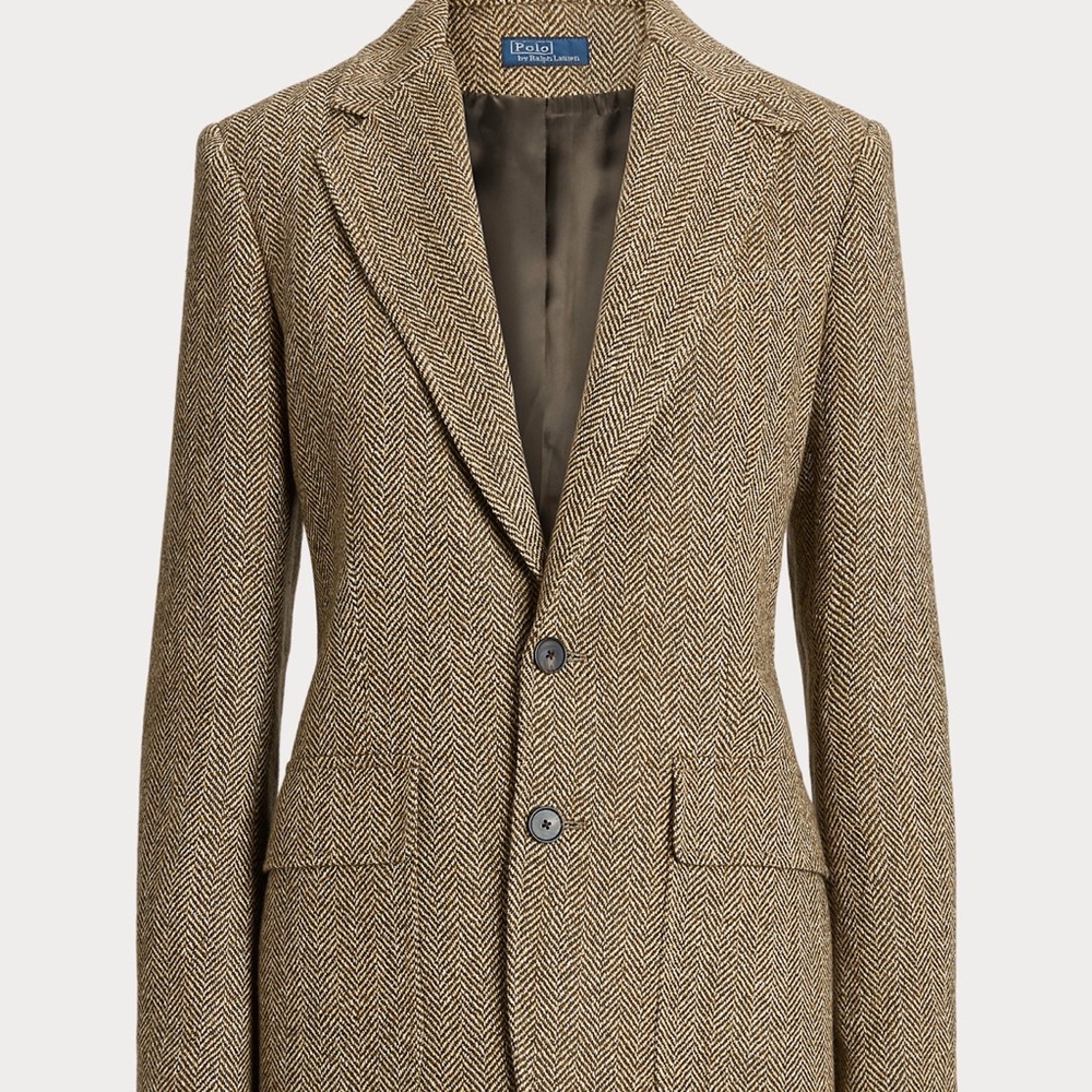 Polo Ralph Lauren Single breasted herringbone blazer 8 brown cream herringbone